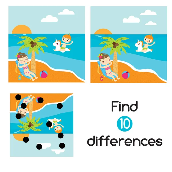 Summer Holidays Scene Find Differences Educational Children Game Kids Activity — Stock Vector