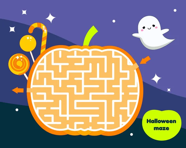 Maze Game Children Halloween Theme Kids Activity Sheet Help Ghost — Stock Vector