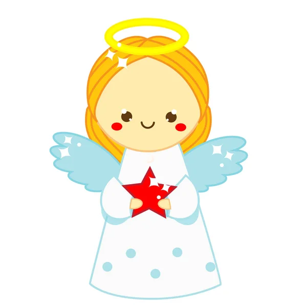 手に赤い星を持つかわいい天使 孤立したクリップアート 赤ちゃんの誕生のためのアイコン クリスマス 聖餐式や他のデザイン — ストックベクタ
