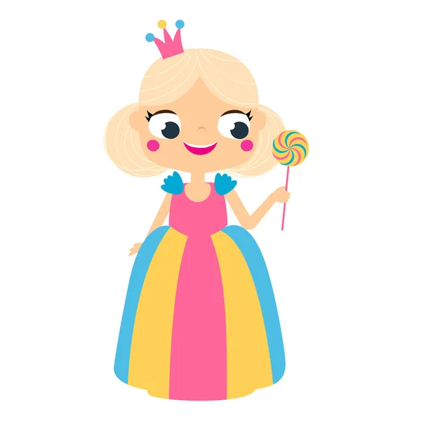 Chica Dibujos Animados Hermoso Vestido Corona Bolso Linda Princesa Clip — Vector de stock