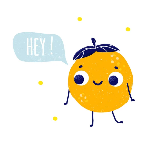 Cartoon Orange Grüßt Lustige Frucht Charakter Isoliert Auf Weiß Für — Stockvektor