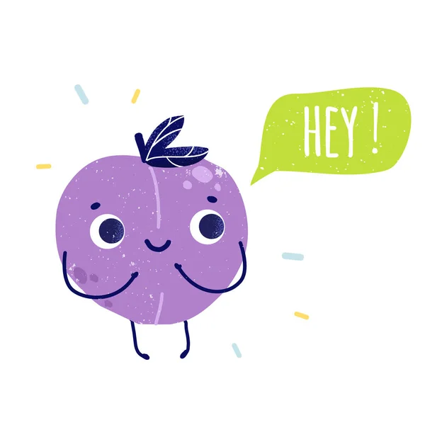 Cartoon Mignonne Prune Caractère Drôle Fruit Isolé Sur Blanc Pour — Image vectorielle