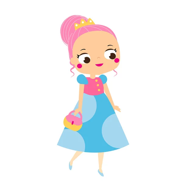 Chica Dibujos Animados Hermoso Vestido Corona Bolso Linda Princesa Clip — Vector de stock