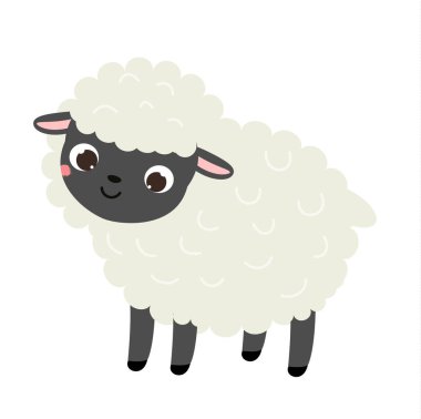 Çizgi film koyunu. Şirin çiftlik hayvanı karakteri, vektör klipsi sanatı.