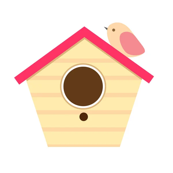 Drewniany Domek Dla Ptaków Małym Ptakiem — Wektor stockowy