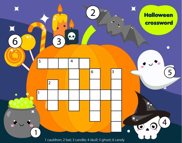 Jeu Éducatif Pour Les Enfants Halloween Thème Mots Croisés Pour — Image vectorielle