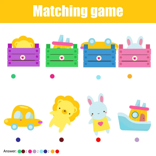 Gra Edukacyjna Dla Dzieci Zajęcia Dla Dzieci Dopasuj Zabawki Pudełka — Wektor stockowy
