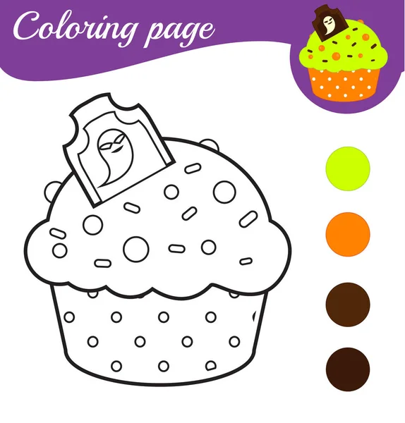 Página Para Colorear Con Cupcake Halloween Actividad Imprimible Para Niños — Vector de stock