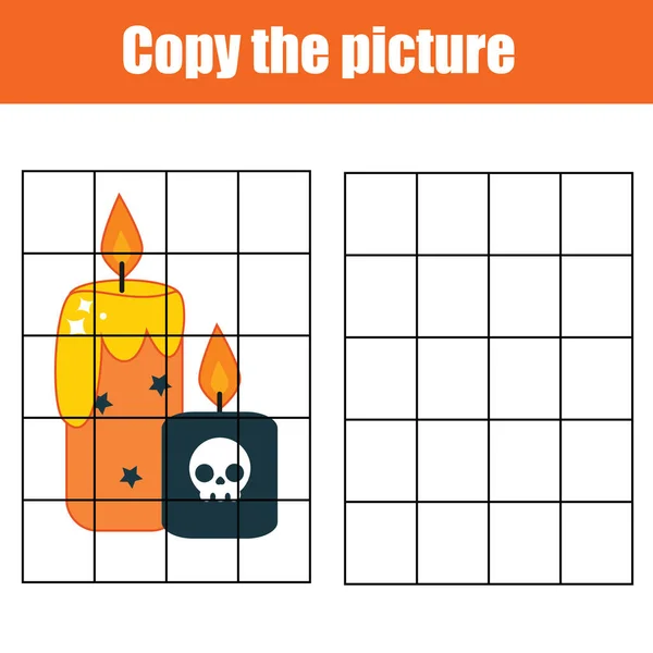 Candles Draw Grid Copy Picture Educational Game Children Toddlers Kids — Stock Vector