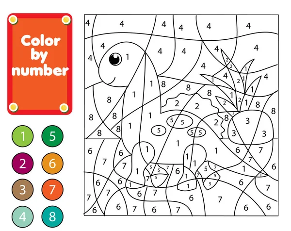 Cartoon Dinosaur Coloring Page Kids Educational Children Game Color Numbers — Stock Vector