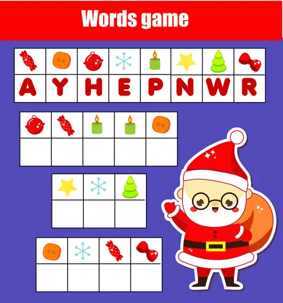 Gra Edukacyjna Dla Dzieci Słowo Puzzle Działalności Dzieci Nowy Rok — Wektor stockowy
