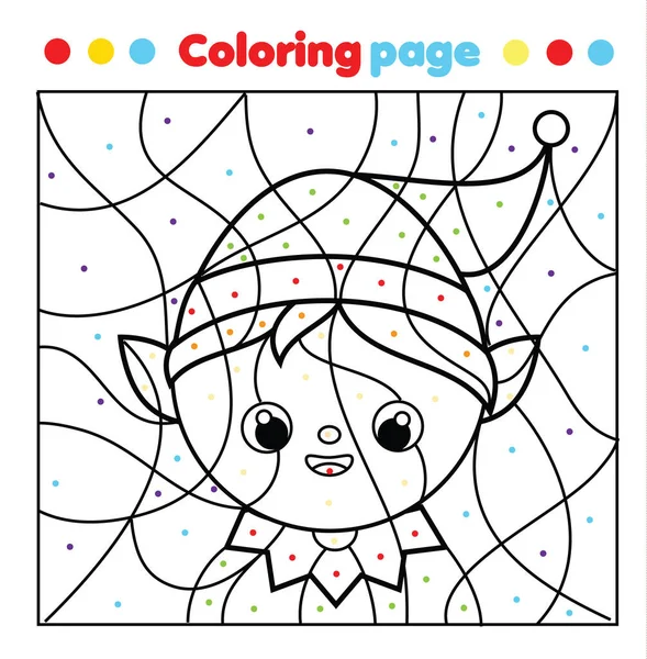 Página Para Colorear Elfo Navidad Color Por Puntos Actividad Imprimible — Vector de stock