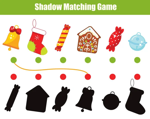 Stín Odpovídající Hra Pro Děti Silueta Vánoční Novoroční Téma Hrací — Stockový vektor