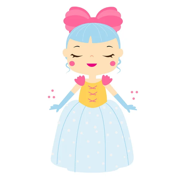 Fille Bande Dessinée Belle Robe Bleue Arc Rose Jolie Princesse — Image vectorielle