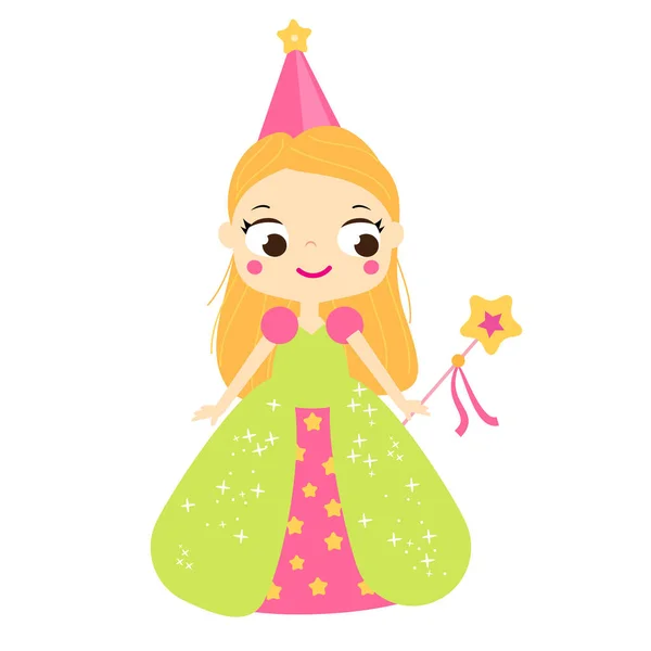 Chica Dibujos Animados Hermoso Vestido Corona Bolso Linda Princesa Clip — Vector de stock