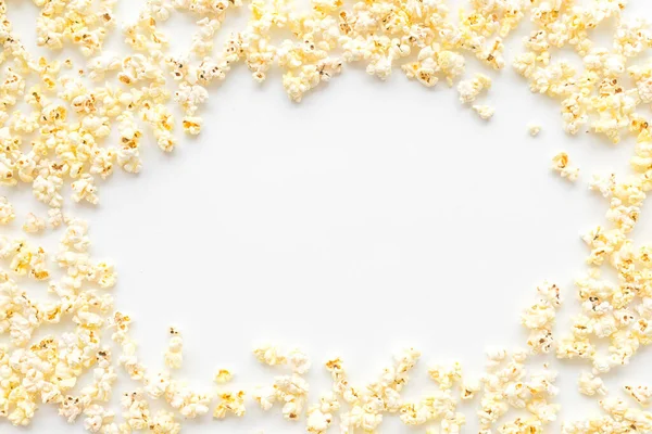 Popcorn mockup na bílém pozadí horní pohled kopírovat prostor — Stock fotografie