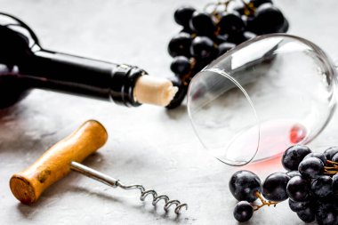 Beyaz arka planda şarap seti ve üzüm.