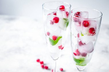 Beyaz arka planda buzlu buzlu taze yaban mersini.