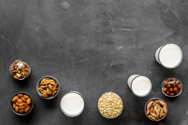 Sütsüz süt proteinli fındık. Üst görünüm, alanı kopyala