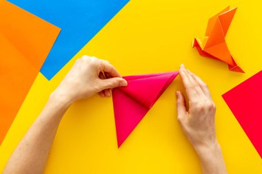 Diy konsepti. Origami kağıt kuşu, Üst Manzara