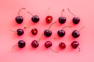 Olgun, sulu kiraz arkaplanı. Genel manzara, düz uzanma