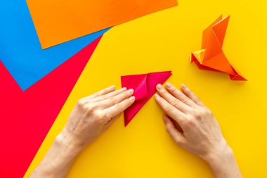Diy konsepti. Origami kağıt kuşu, Üst Manzara