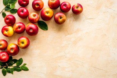 Taze kırmızı elmaların yerleşimi. Üst görünüm, alanı kopyala