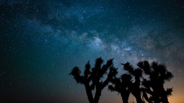 Melkweg Galaxy Stijgen Boven Joshua Tree National Park Time Lapse — Stockvideo