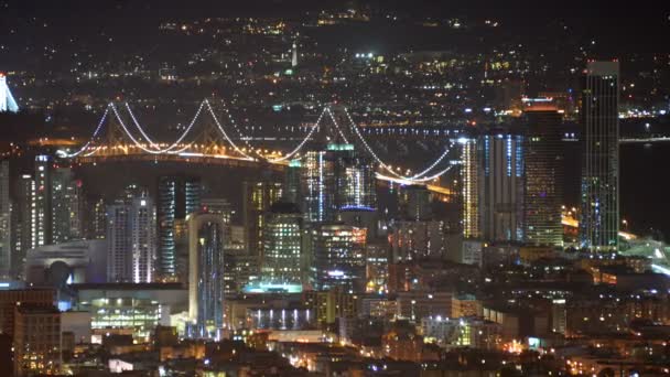 San Francisco Telephoto Twin Peaks Time Downtown Bay Bridge Pan — стоковое видео