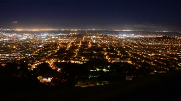 San Francisco City Grids Time Lapse Twin Peaks Night Tilt — Vídeos de Stock