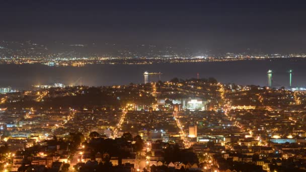 San Francisco City Grids Time Lapse Twin Peaks Night Ocean — Vídeos de Stock