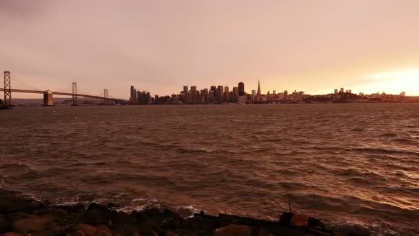 San Francisco Sunset Dolly Skyline Ocean Desde Treasure Island California — Vídeos de Stock