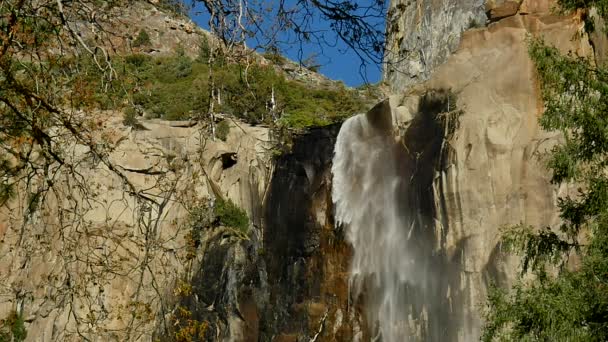 Yosemite National Park Bridalveil Fall 96Fps Slow Motion Waterfalls California — Stock video