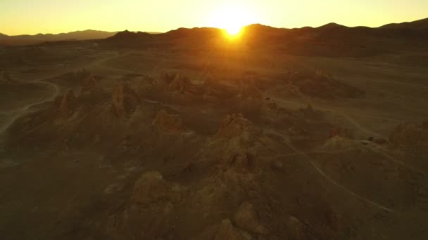 Trona Pinnacles Sunset Mojave Desert Death Valley California Aerial Shot — Stock video
