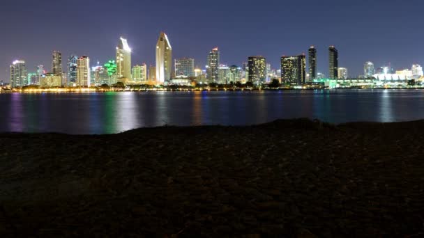 San Diego Night Skyline Van Coronado Beach Time Lapse Californië — Stockvideo