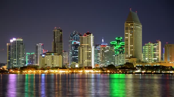 San Diego Night Skyline Coronado Time California Сша — стоковое видео