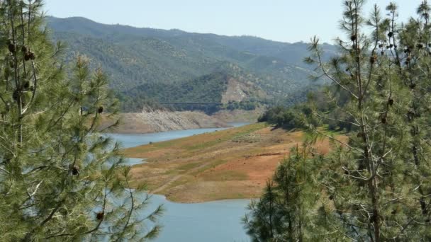 Don Pedro Reservoir Dam Baixo Nível Água California Yosemite National — Vídeo de Stock