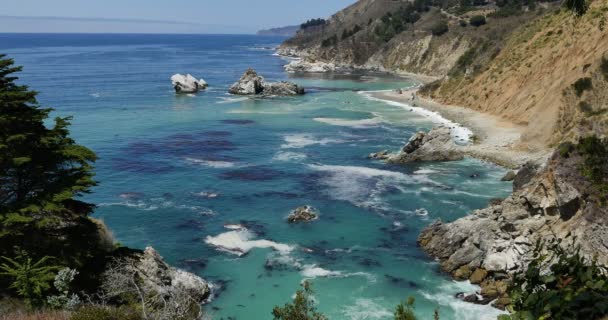 Big Sur Mcway Rocks Mcway Cove View Point California Coastline — стоковое видео