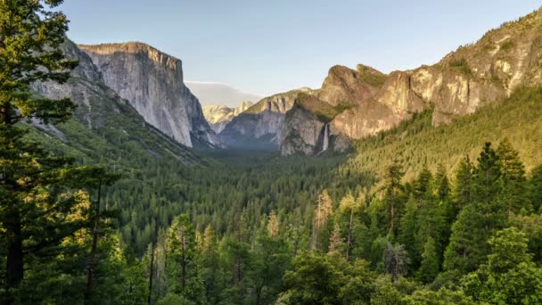 Yosemite National Park Tunnel View Hdr Time Lapse Waterfall California — 비디오