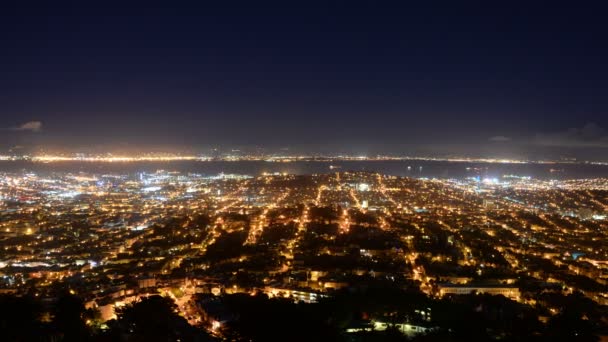 San Francisco City Grids Time Lapse Twin Peaks Night Pan — Vídeos de Stock