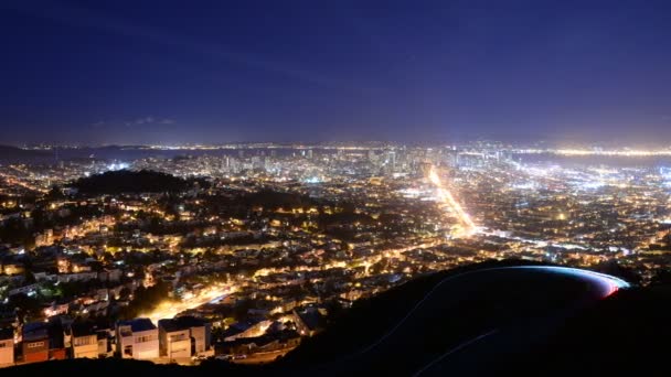 San Francisco Time Lapse Cityscape Twin Peaks Pan California Usa — Wideo stockowe