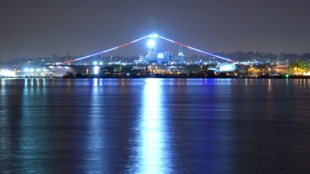 San Diego Night Time Lapse Battleship Uss Midway Coronado California — Video Stock