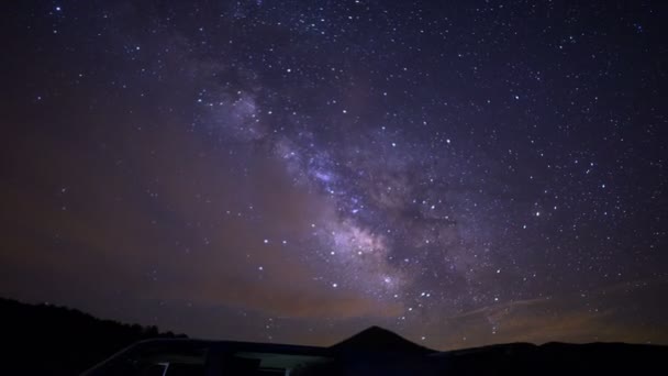 Sierra Nevada Montañas Vía Láctea Galaxia Sobre Camping Nubes Entrando — Vídeos de Stock
