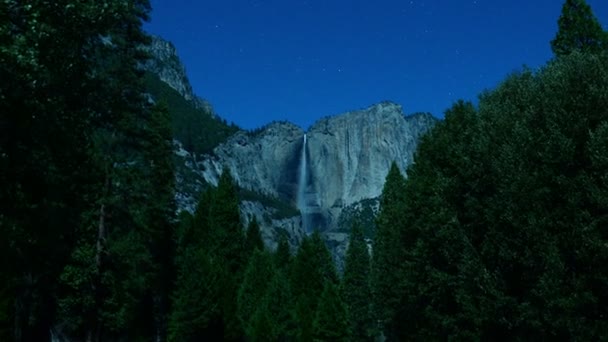 Yosemite Falls Stars Time Lapse Eixo Dolly Pan Califórnia Eua — Vídeo de Stock