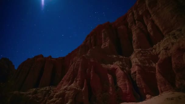 Rocky Canyon Night Sky Stars Time Lapse Ombre Chiaro Luna — Video Stock