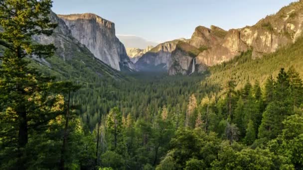 Yosemite National Park Tunnel View Hdr Time Lapse Waterfall California — Video Stock