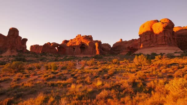 Arches National Park Ablakok Szakasz Sunset Double Arch Utah Southwest — Stock videók