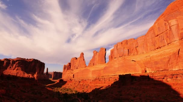 Parques National Park Time Lapse Sunset Park Avenue Courthouse Towers — Vídeos de Stock