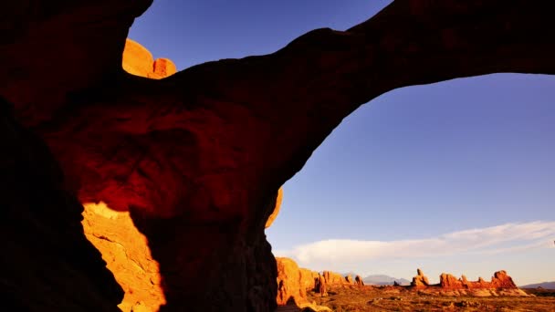 Arches National Park Windows Section Sunset Double Arch Utah Southwest — Stock Video