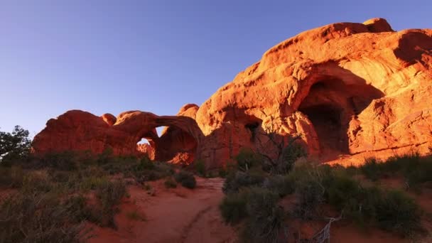 Arches Nationalpark Praktisk Dubbel Båge Solnedgång Utah Sydvästra Usa — Stockvideo